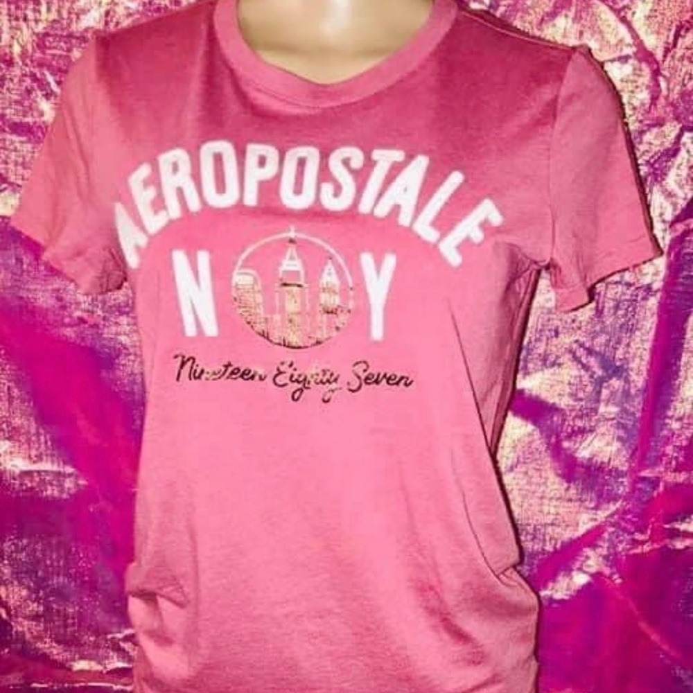 Pink white gold Aeropostale t-shirt